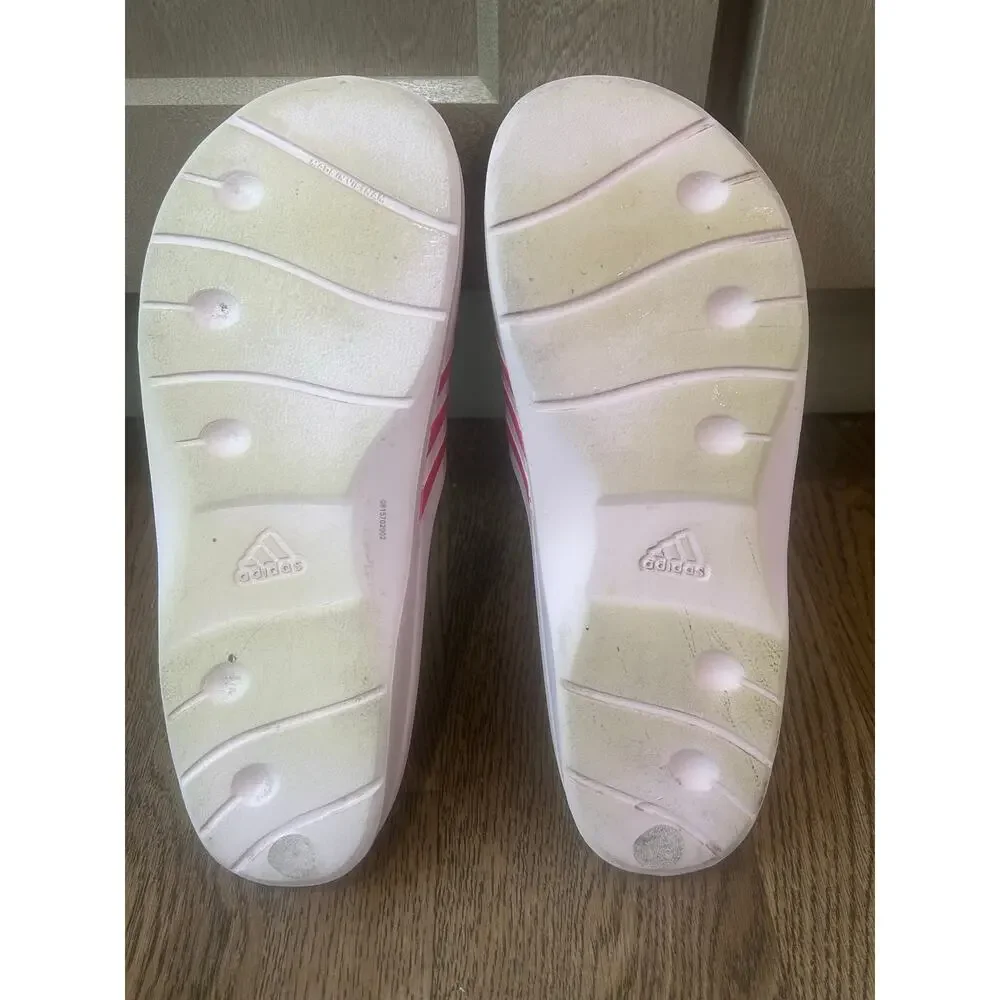 Adidas Duramo Slide Sandals White Pink 3 Stripe Sport Slip On Slides Women's 10